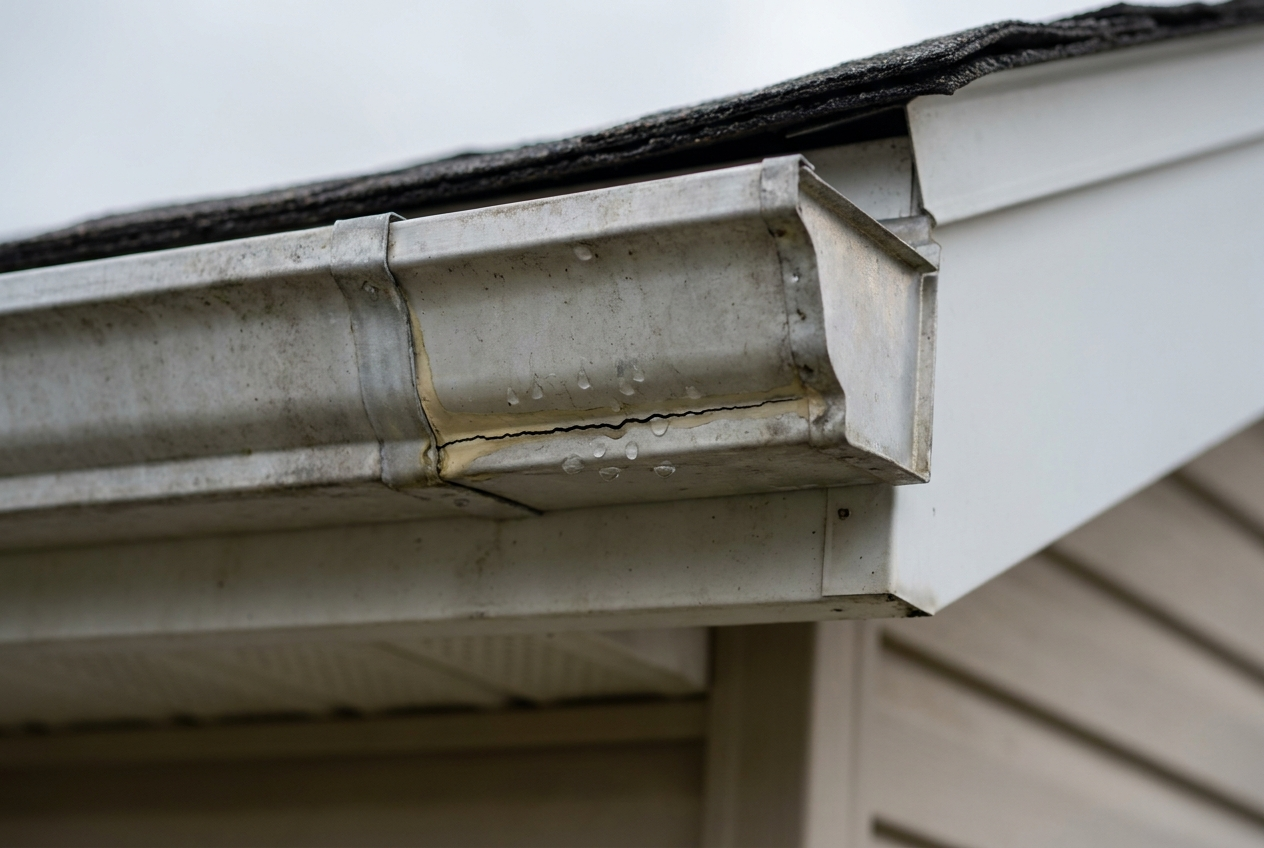 Cracked sealant at gutter seam