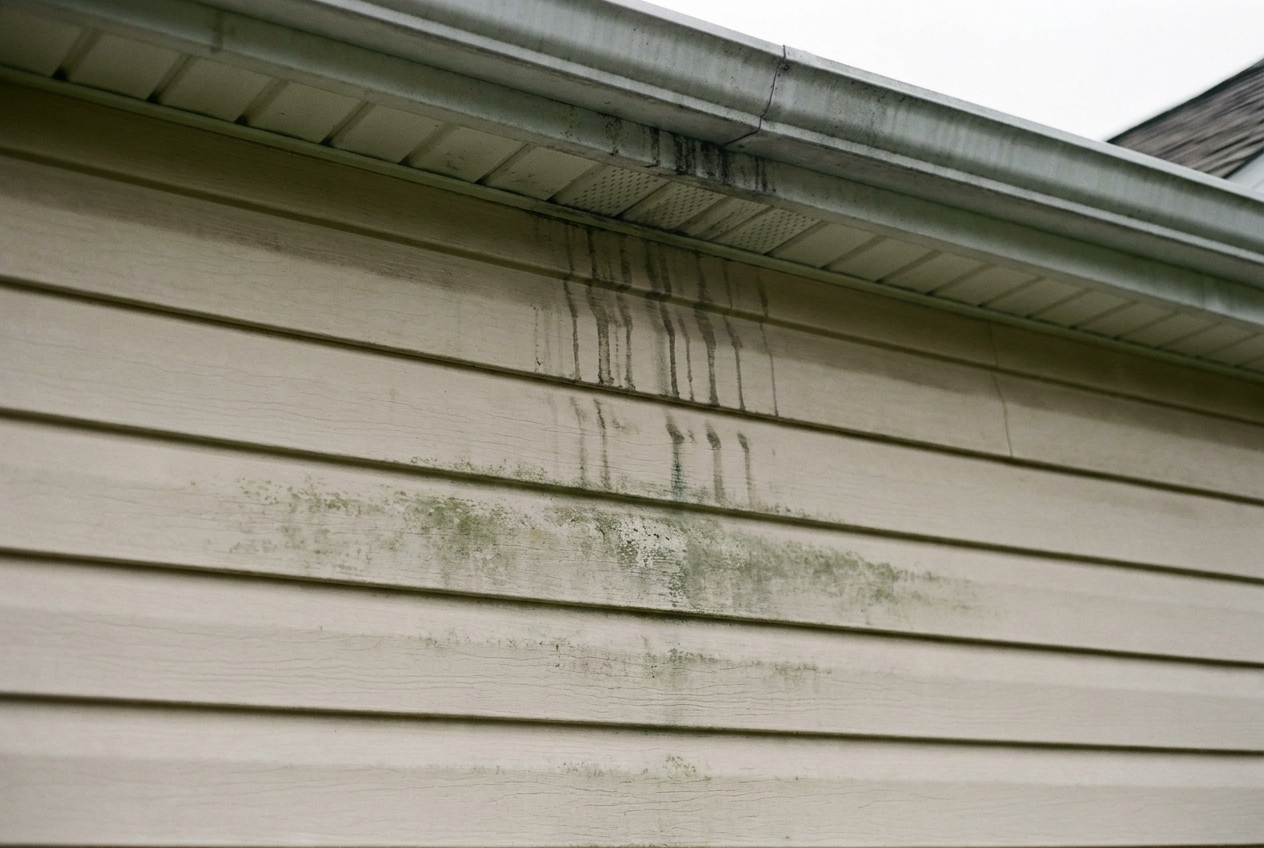 Water stains and mildew on siding