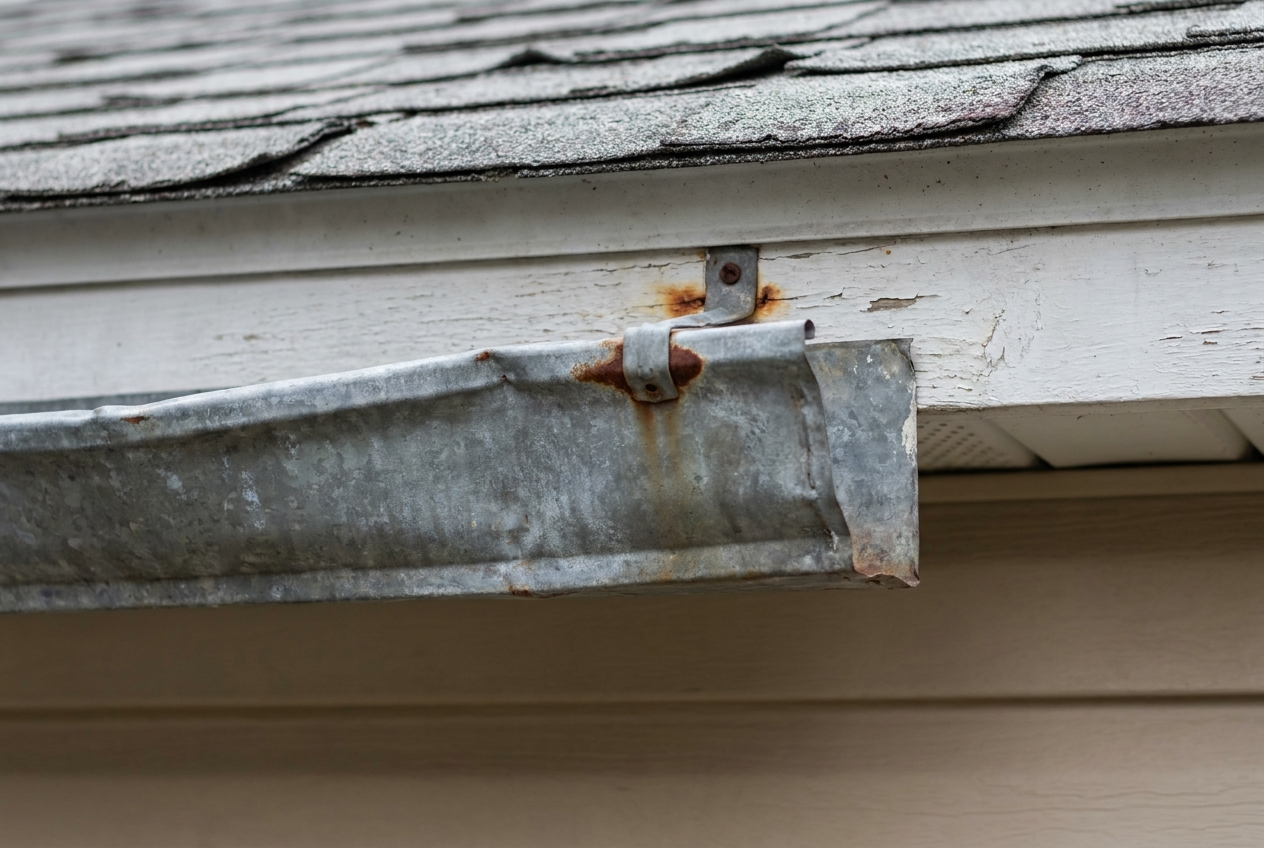 Heavily weathered old gutter